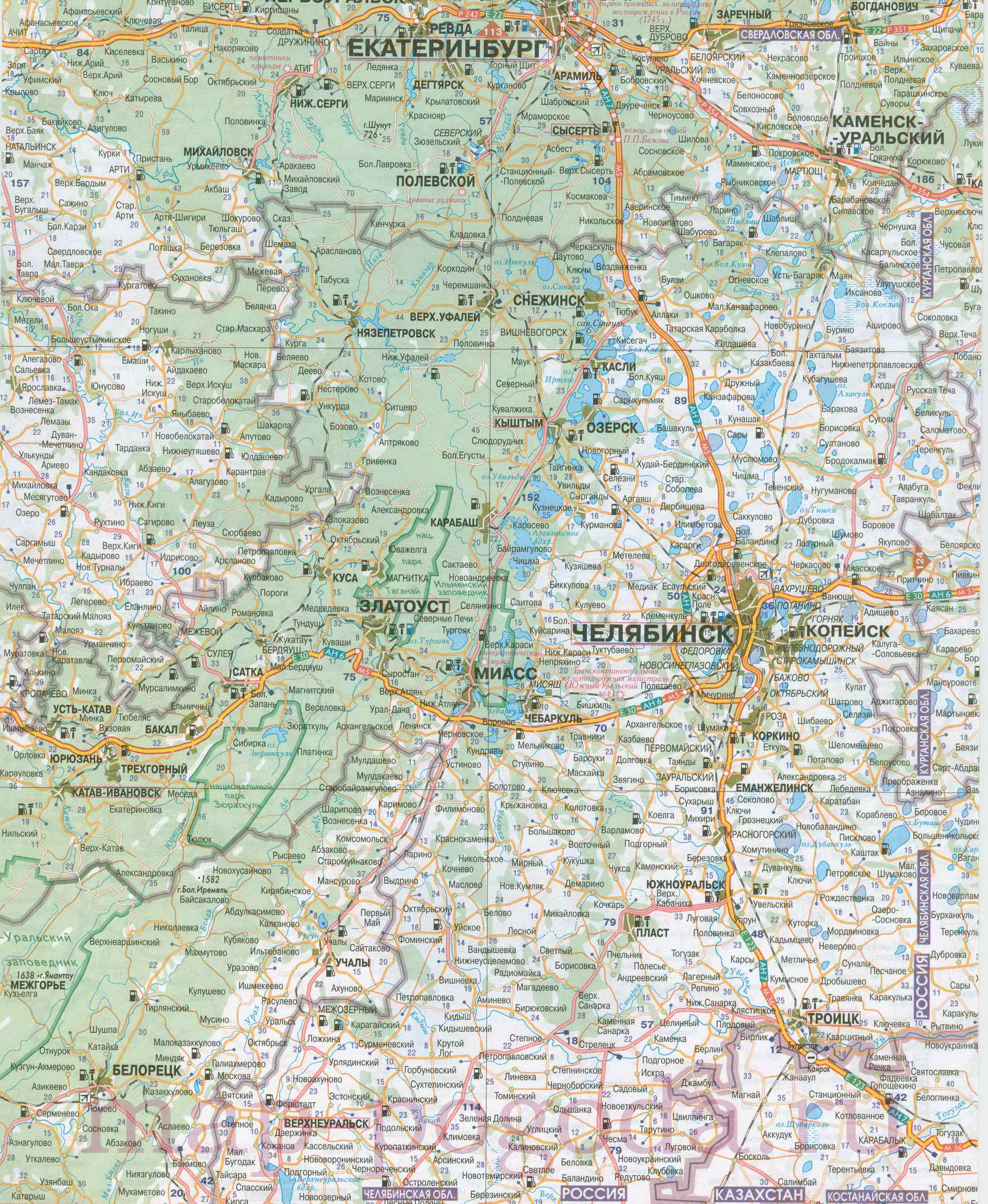 Карта Свердловской области. Подробная карта автомобильных дорог - Свердловская область, A1 - 