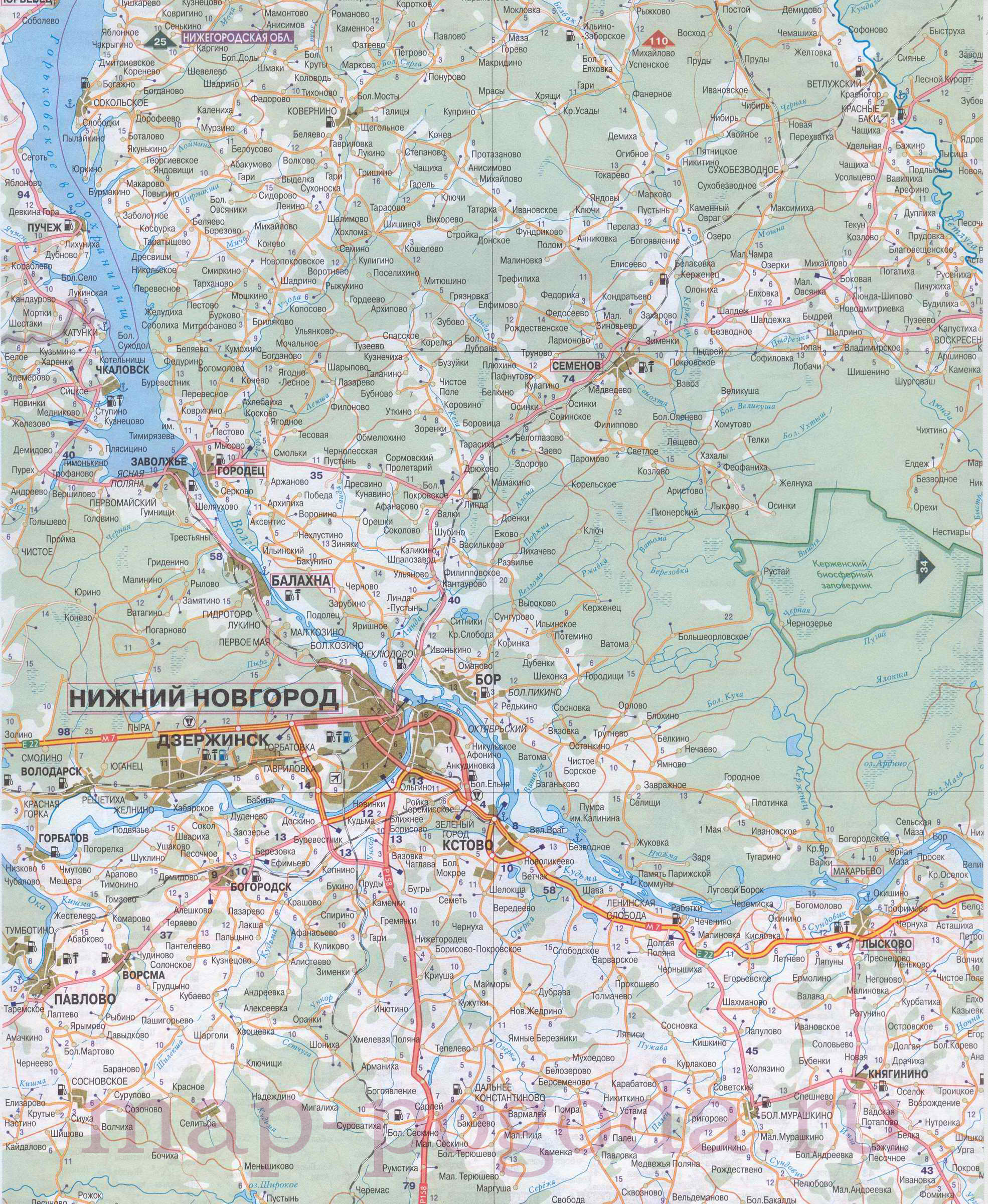 Карта автомобильных дорог Нижегородской области подробная