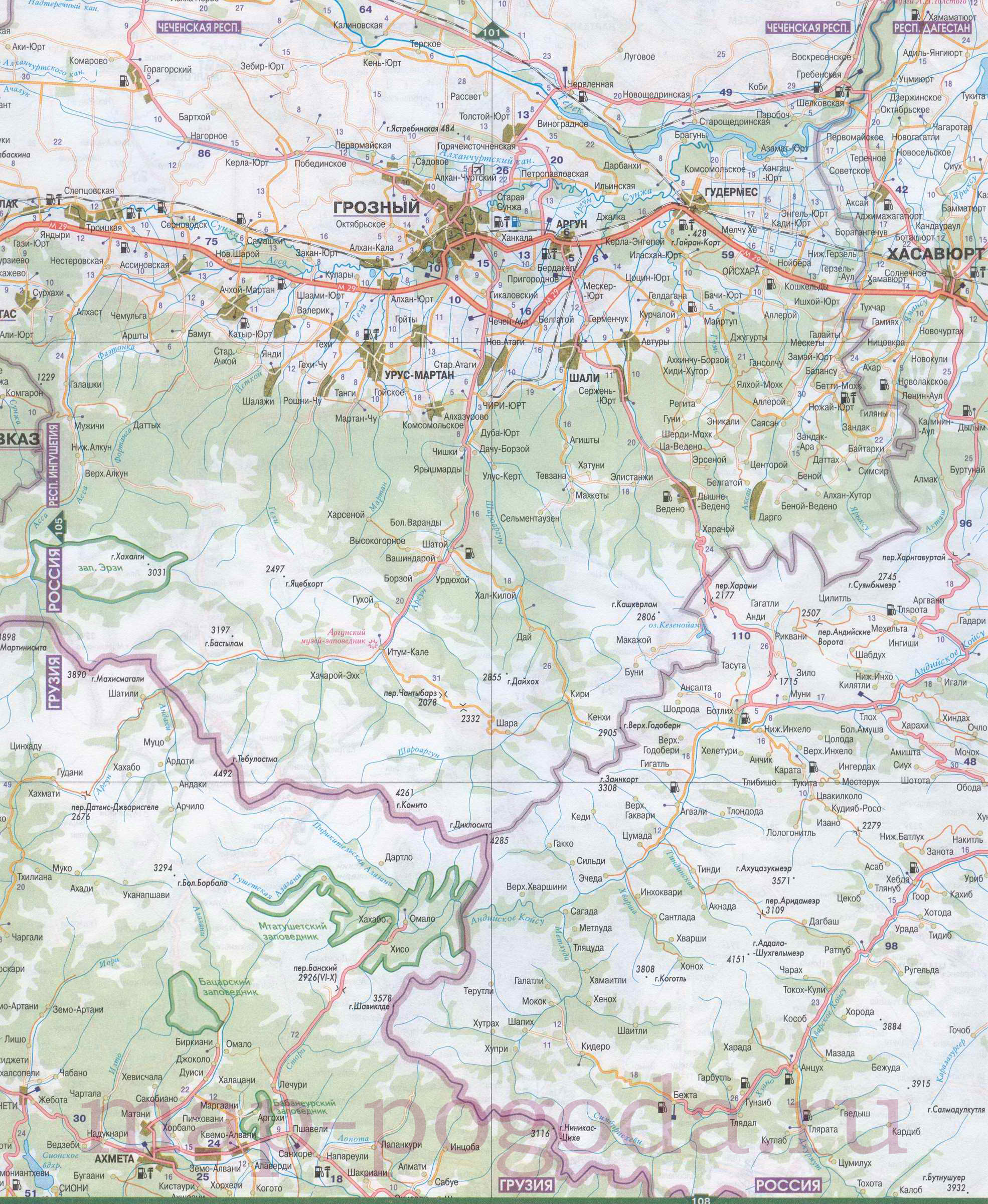 Автомобильная карта Дагестана. Подробная карта дагестана масштаба 1см:7км с городами и дорогами, A1 - 