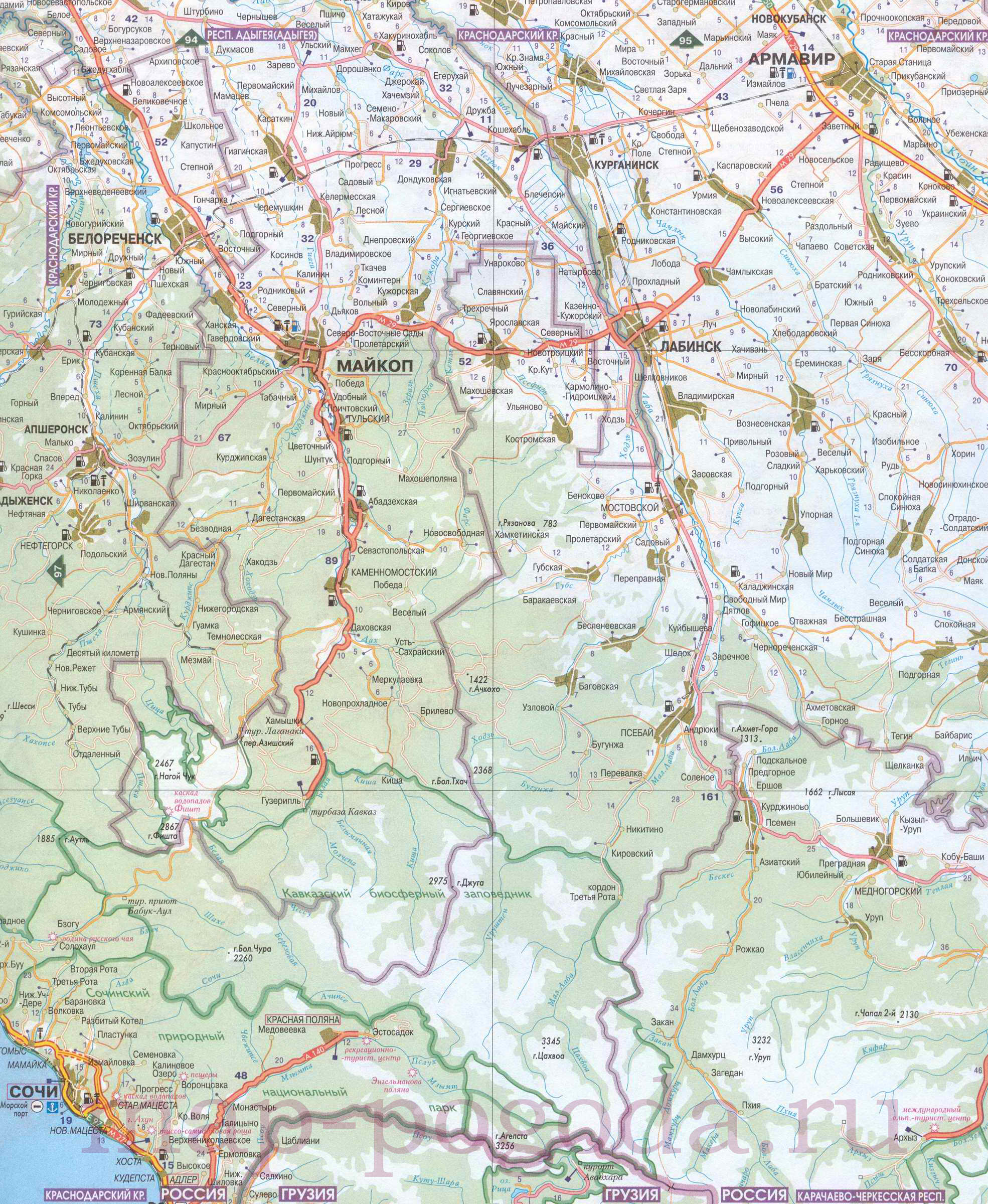 Подробная карта Черноморского побережья Краснодарского края. Автомобильная карта Краснодарского края, C0 - 