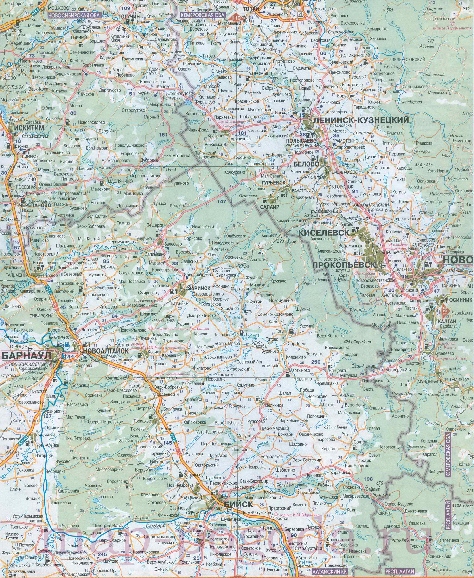 Большая подробная карта Алтайского края. Подробная карта дорог Алтайского края , B0 - 