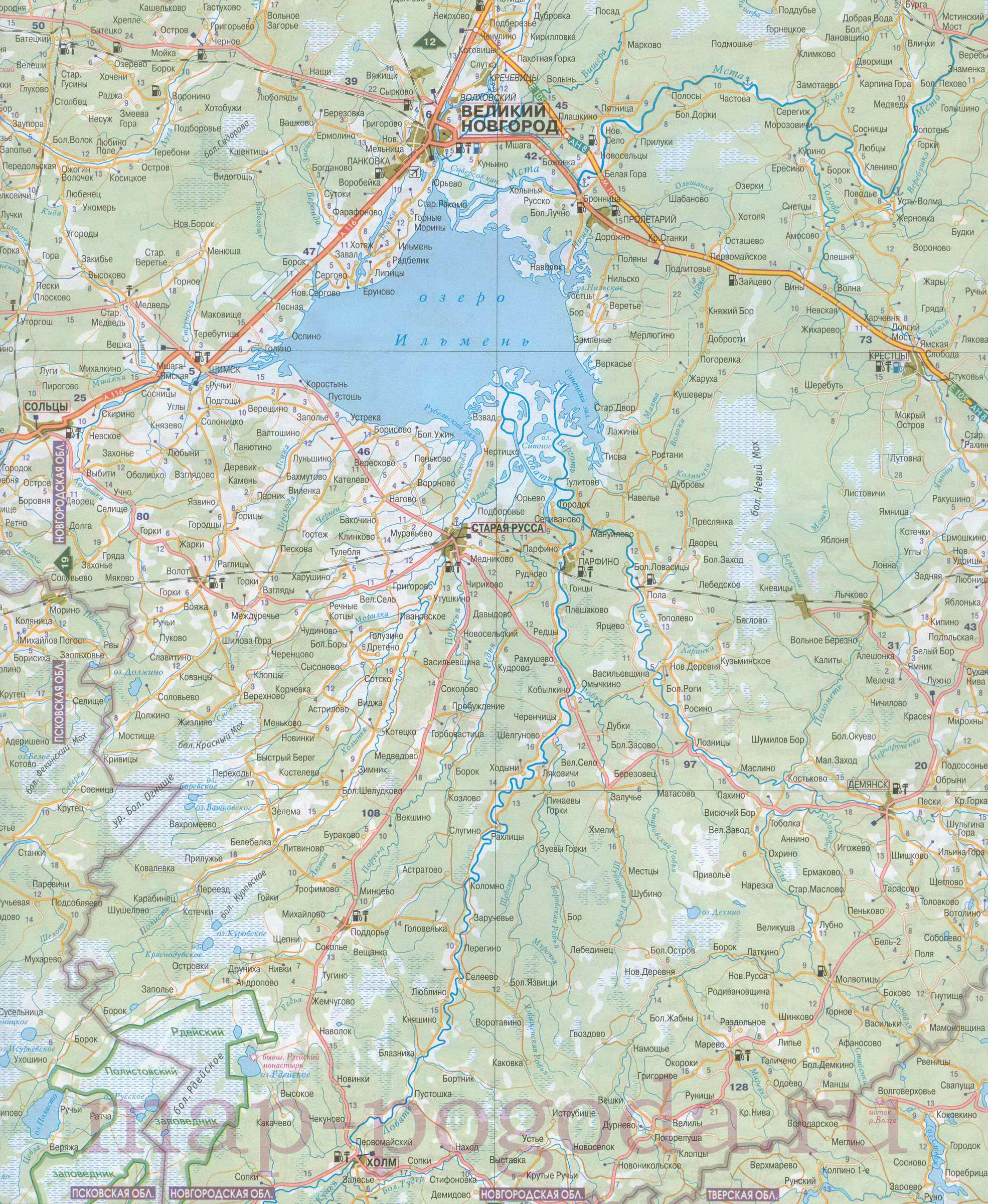 Новгородская область на карте автодорог. Подробная карта автомобильных дорог Новгородской области, A0 - 