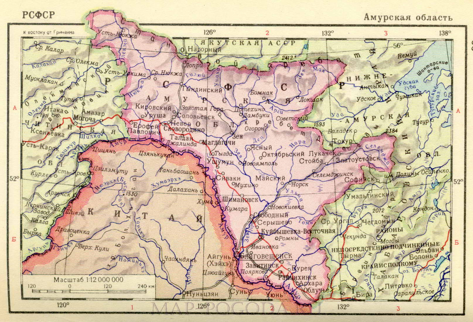 Амурская область на карте с городами и поселками карта подробная