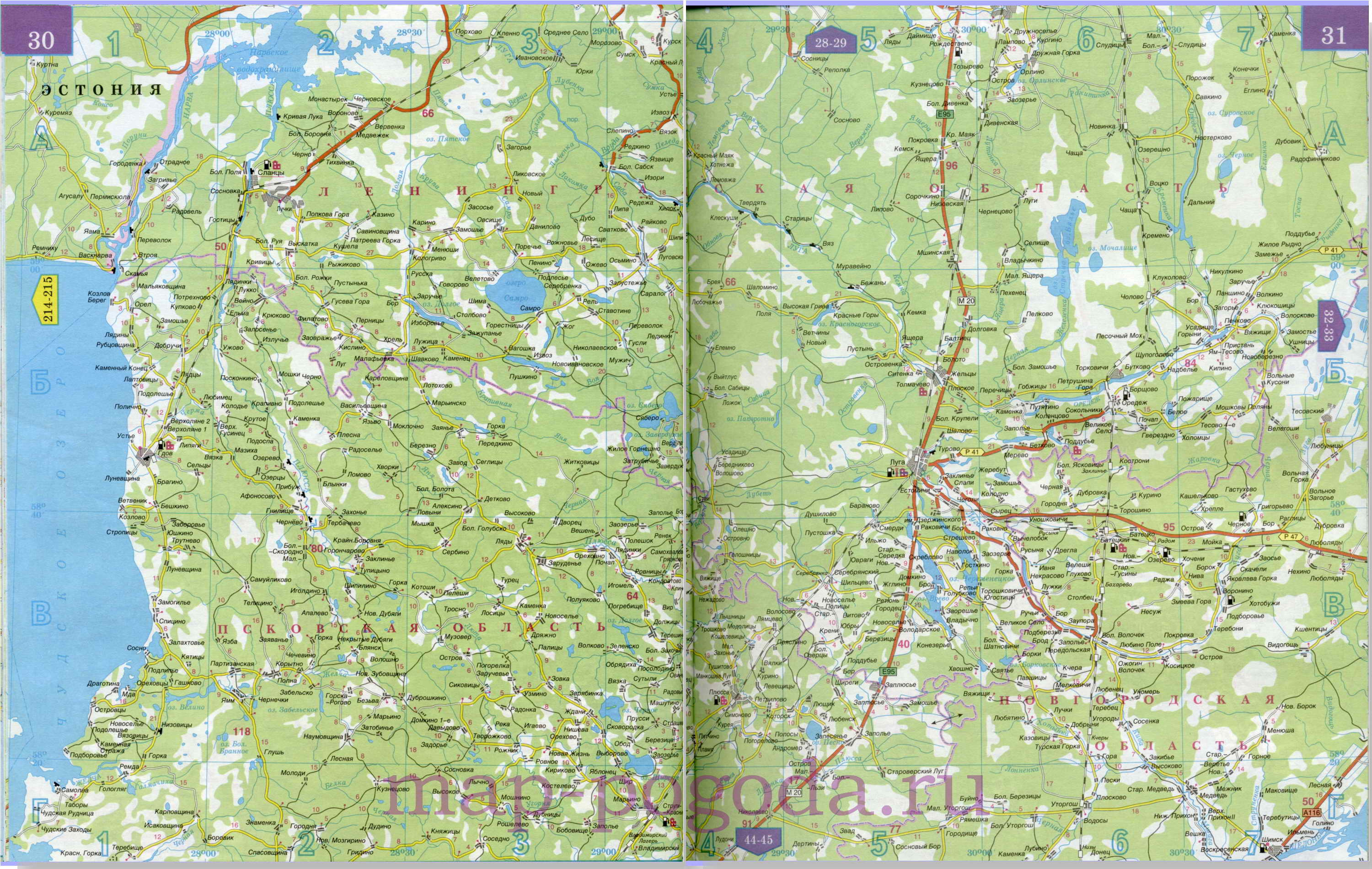 Юг Ленинградской области на карте дорог