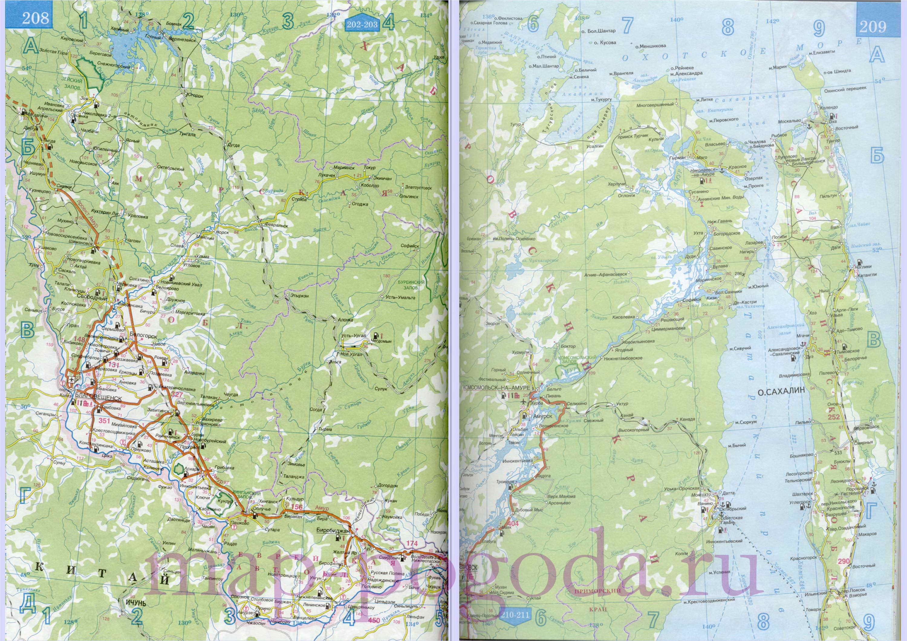 карта Хабаровского края и Сахалина