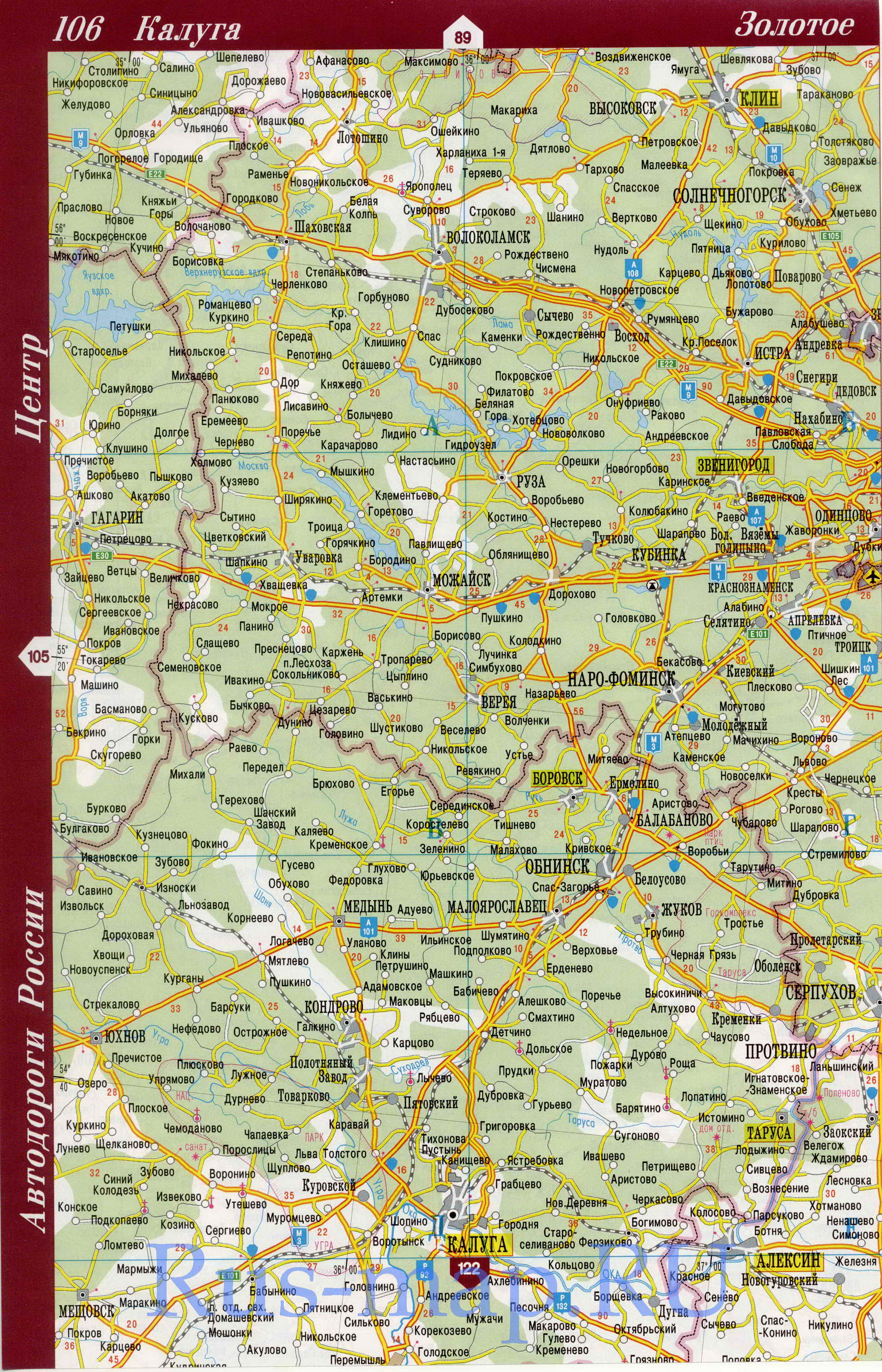 Калужская область на карте России. Подробная карта автодорог Калужской области, B0 - 
