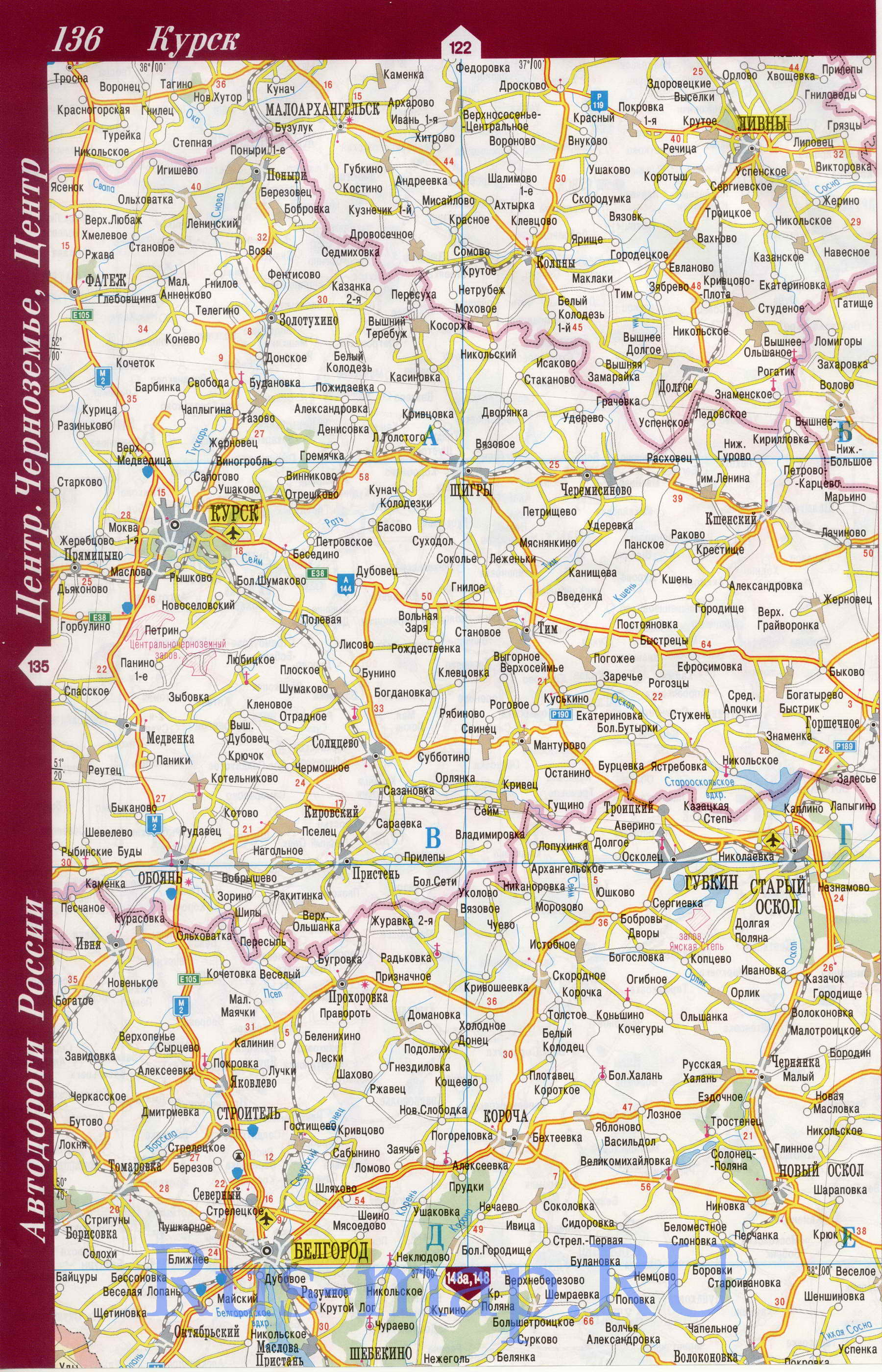 Карта Курской области. Подробная карта автодорог Курской  области 2010 года, B0 - 
