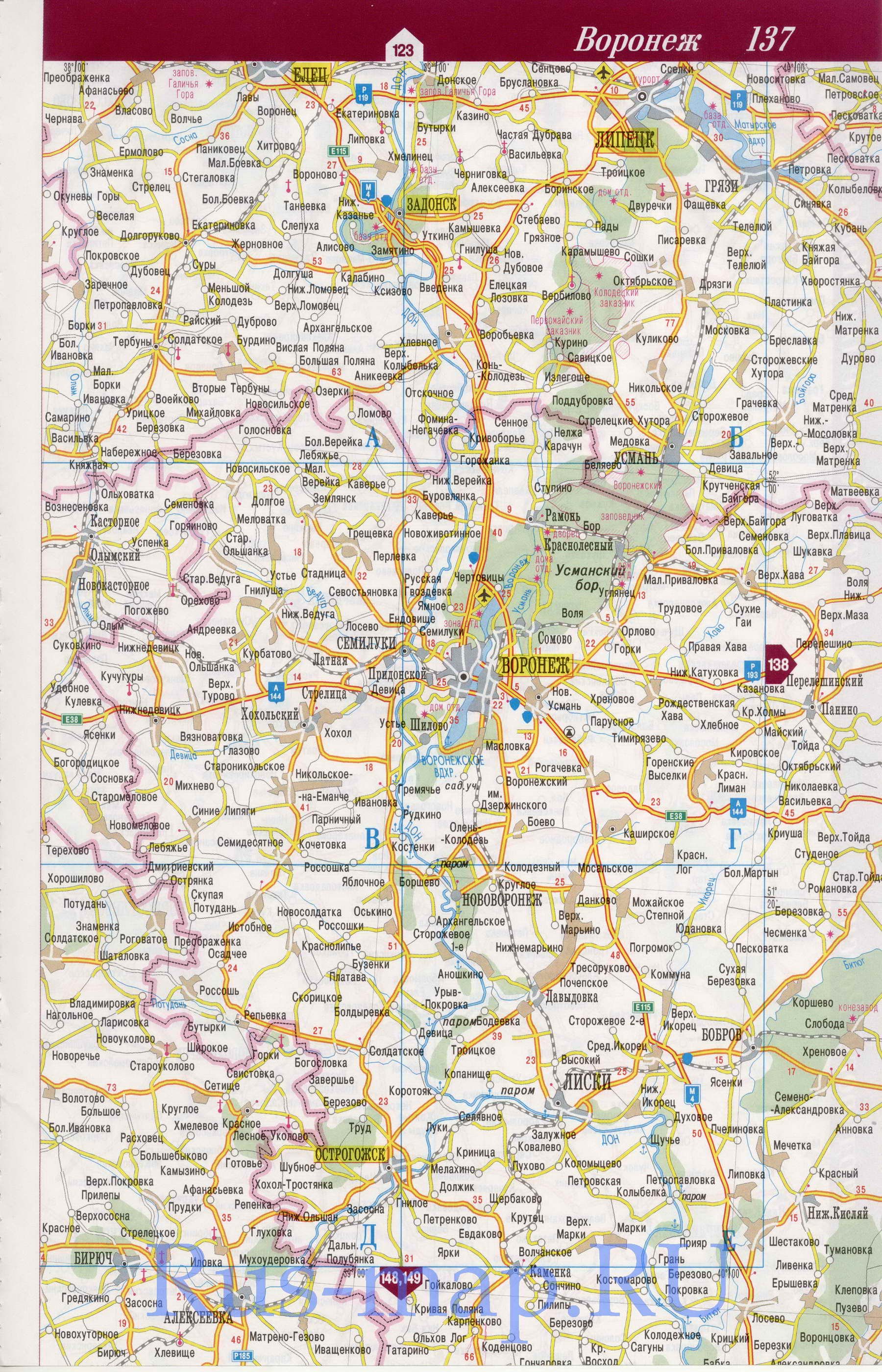 Карта Курской области. Подробная карта автодорог Курской  области 2010 года, C0 - 