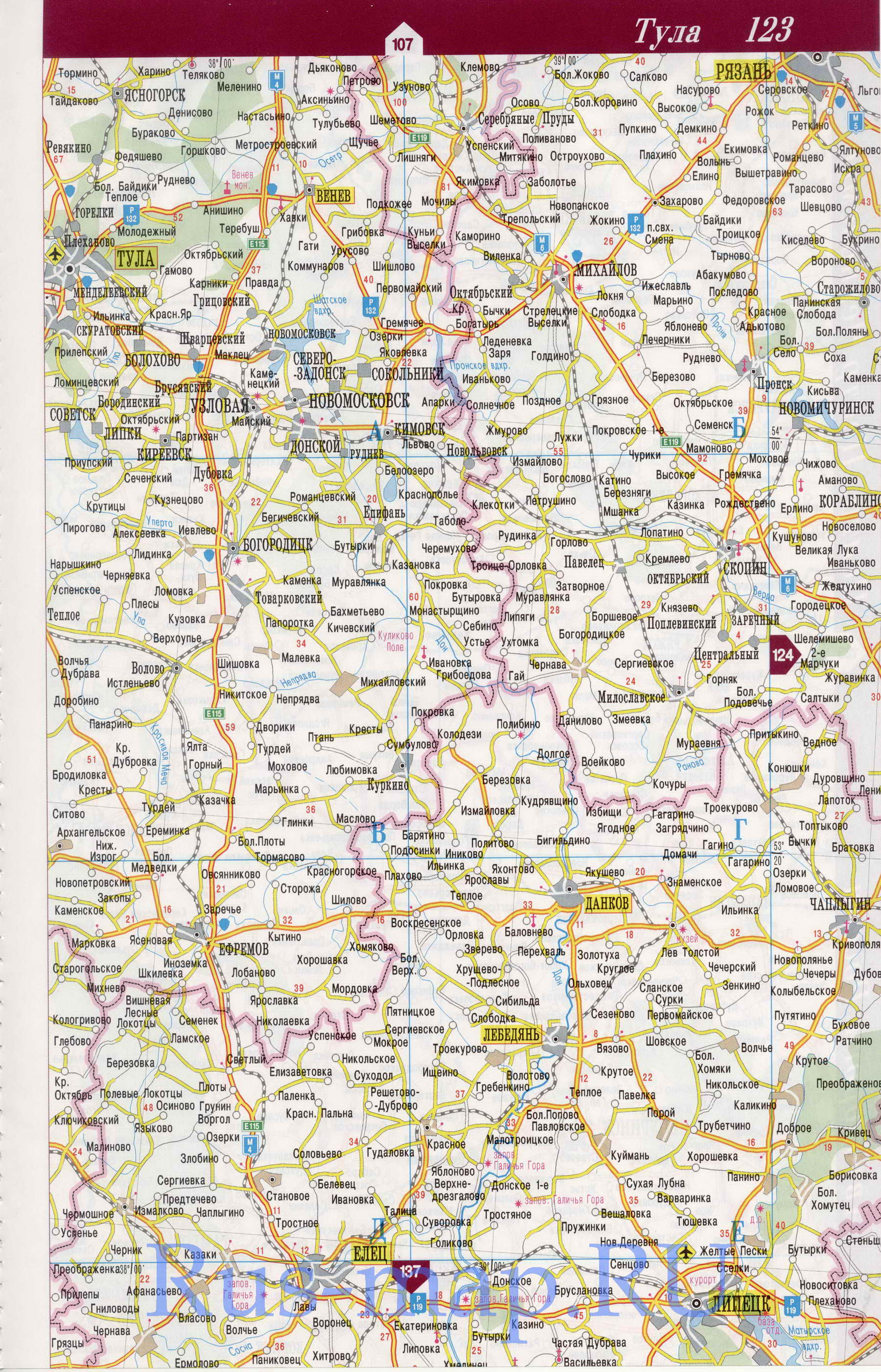 Рязанская область на карте России. Карта дорог Рязанской области, A1 - 