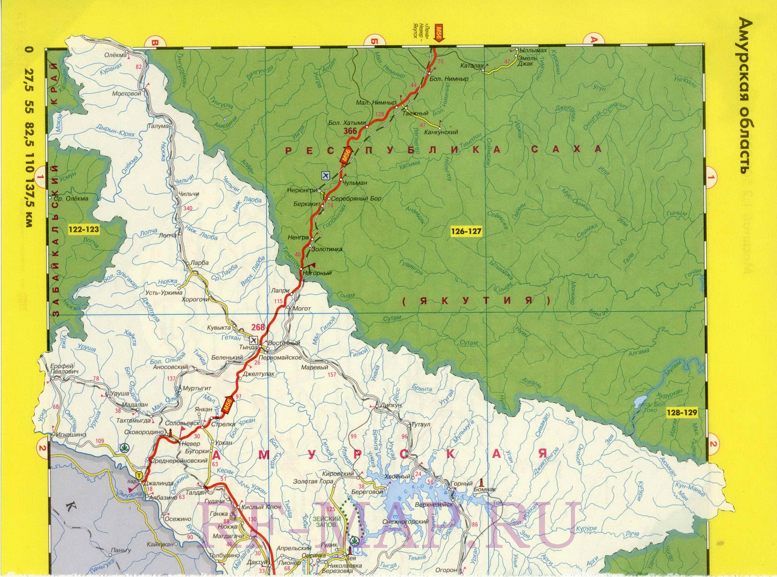 Регион на одной карте - Амурская область. Высококачественная карта дорог Амурской области, A0 - 