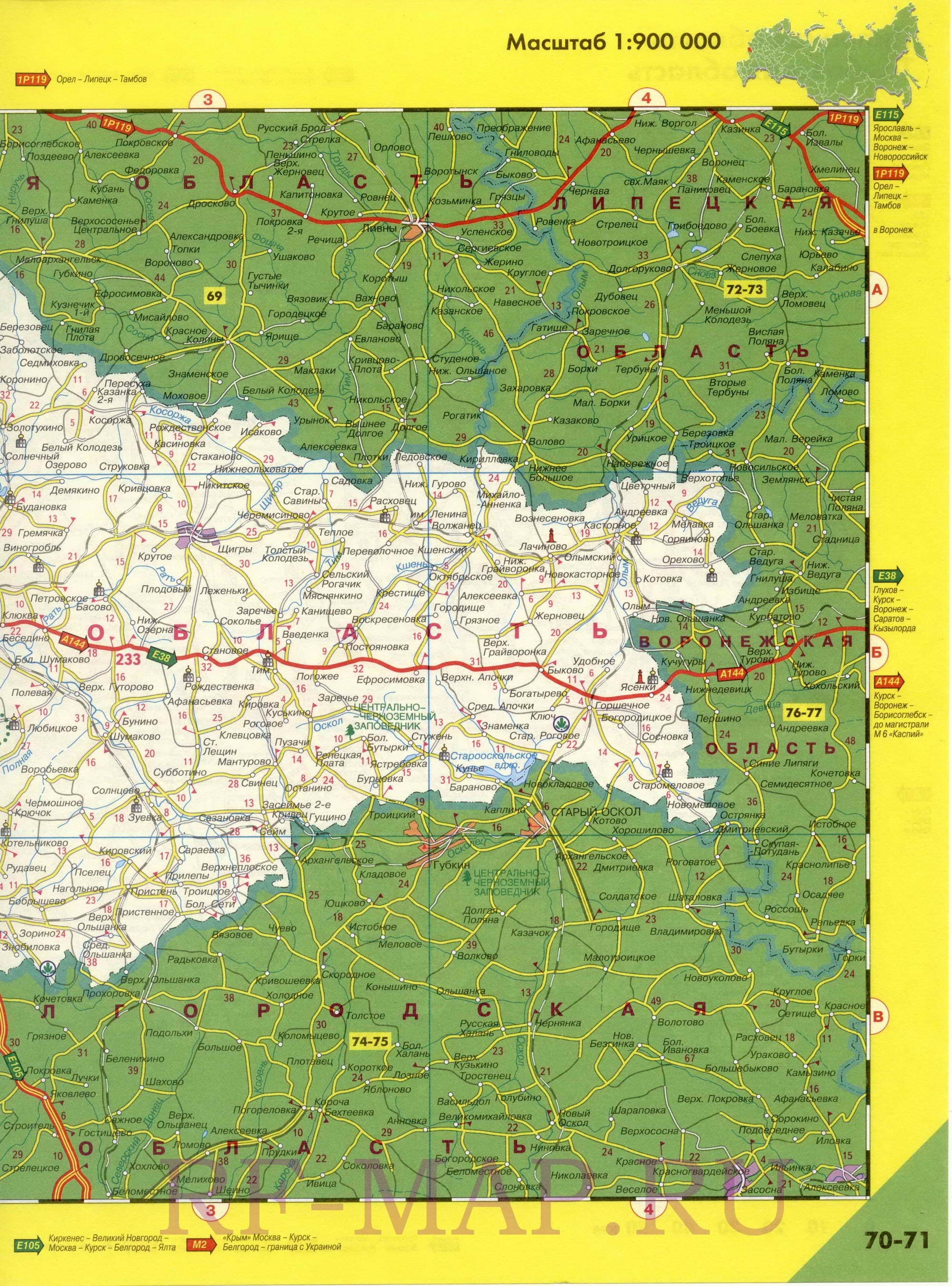 Регион на одной карте - Курская область. Высококачественная карта дорог Курской области 2011 года, B0 - 